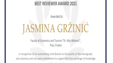 Prof.dr.sc. Jasmina Gržinić dobitnica je priznanja "ITM 2021 best reviewer award"