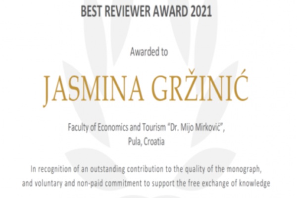 Prof.dr.sc. Jasmina Gržinić dobitnica je priznanja "ITM 2021 best reviewer award"