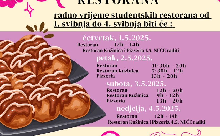 Radno vrijeme studentskih restorana za praznik rada