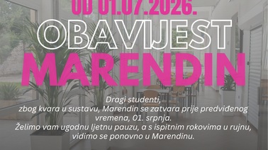 Obavijest o radnom vremenu objekta Marendin