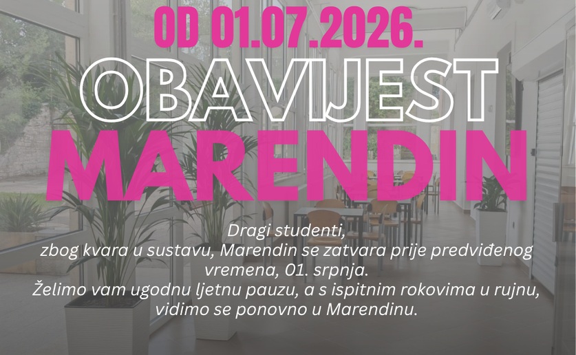 Obavijest o radnom vremenu objekta Marendin